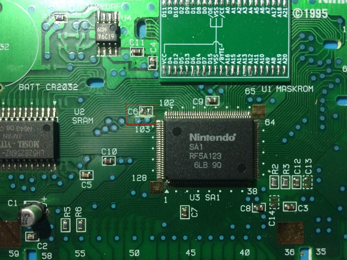 SA-1チップのI-RAM Backup関連ピンのパターンカット