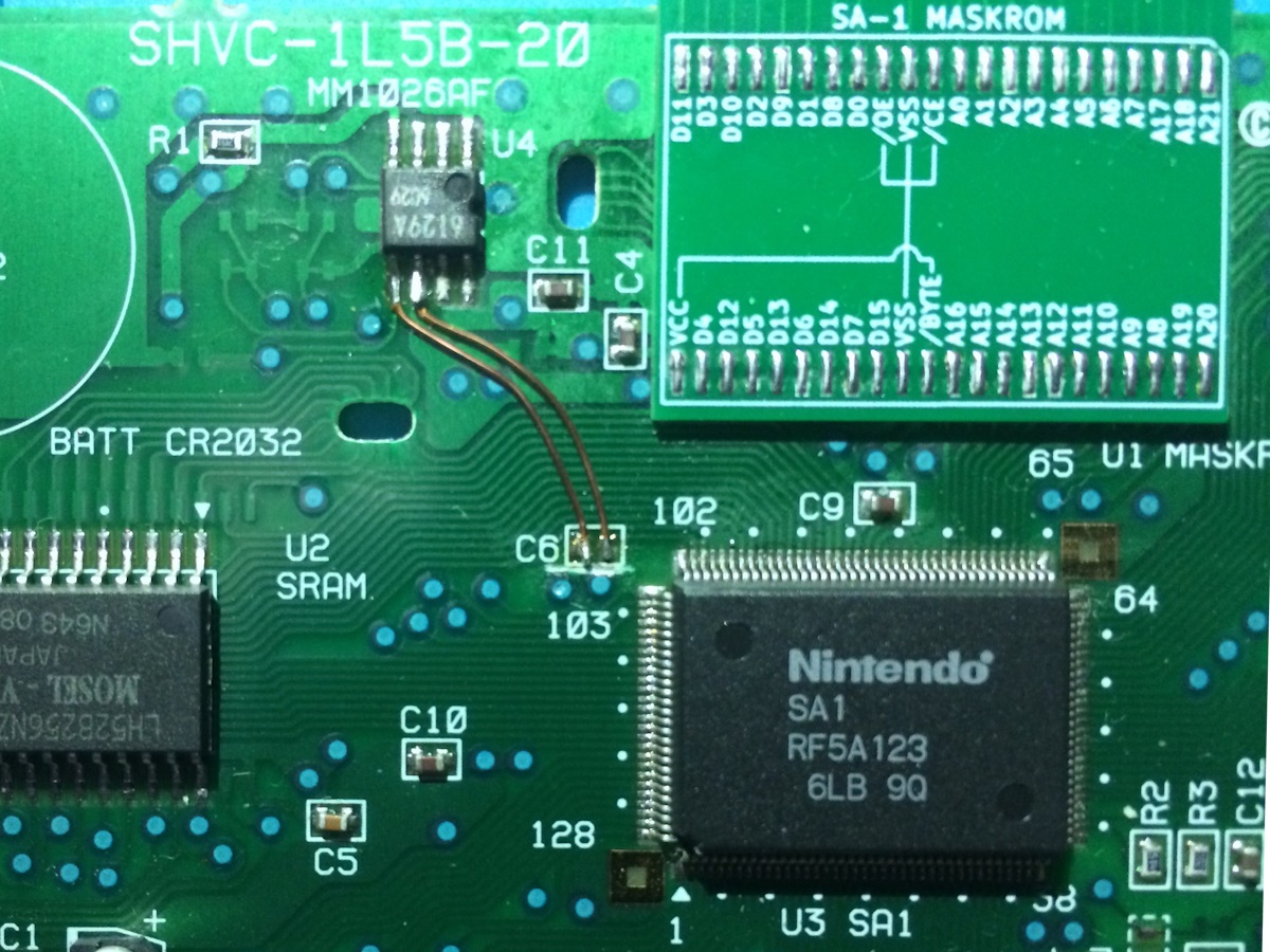 I-RAM Backupを有効にするためのSA-1チップとMM1026の配線